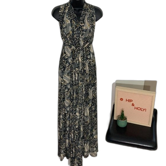 SAVANNAH STUDIO Halter Wrap Cut Out Maxi Dress Black Green Size Small - Picture 3 of 9